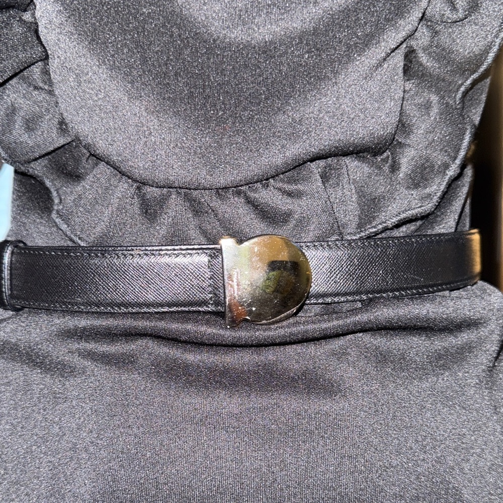 Salvatore Ferragamo Black Leather Belt with Polished Silver Gancini Buckle